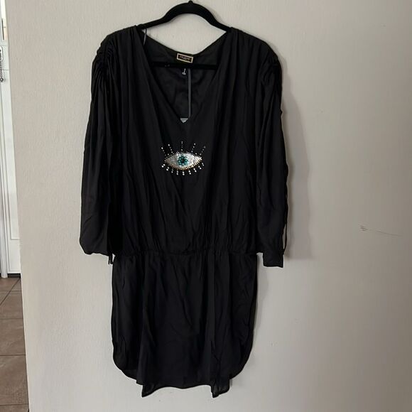Kurt Geiger London Black evil Eye-Embellished Swim Cover-Up - Picture 4 of 12